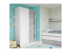 8052773794756 - Dmora - Garderobe Dcelesi Schlafzimmer Kleiderschrank mit 2 Schiebetüren Schrank mit Kleiderstange und 3 Einlegeböden 120x50h200 cm Zement und