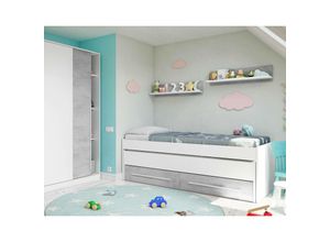 8052773794824 - Einzelbett-Bett Fairfield Bettrahmen für Schlafzimmer Einzelbett mit ausziehbarem Kinderbett und 2 Schubladen und passendem Regal cm 199x96h65