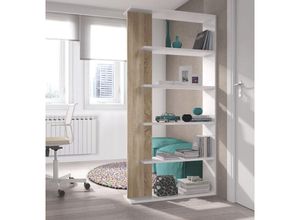 8052773794947 - Dmora - Bücherregal Dblanc Doppelseitiges Bücherregal mit 5 Böden Büro- oder Schlafzimmertrennregal 90x25h180 cm Weiß und Eiche