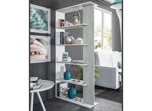 8052773794961 - Bücherregal Dblanc Doppelseitiges Bücherregal mit 5 Böden Büro- oder Schlafzimmertrennregal 90x25h180 cm Weiß und Zement - Dmora