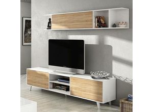 8052773795739 - Lagerwand Darcole TV-Ständer für Wohnzimmer Wohnzimmerkomposition mit Wohnwand 180x41h51 cm Weiß und Eiche - Dmora