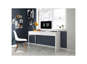 8052773796088 - Dmora - Schreibtisch Dfattor Wendbarer Bürotisch PC-Halter Studiertisch mit 2 Schubladen 138x50h75 cm Glänzend Weiß