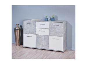 8052773797733 - Sideboard mit fünf Türen und zwei Schubladen im Mittelteil Farbe Weiß und Beton Maße 115 x 77 x 30 cm - Dmora