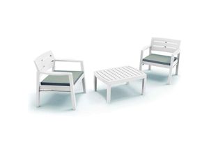 8052773801676 - Outdoor-Lounge-Set Dalfier Gartengarnitur mit 2 Sesseln und 1 Couchtisch Innen- und Außensitzgruppe mit Kissen 100 % Made in Italy Weiß - Dmora