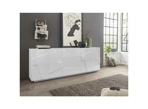 8052773805261 - Kommode Dgut Küchen-Sideboard mit 4 Türen und 3 Schubladen Wohnzimmer-Buffet 100 % Made in Italy cm 224x44h86 glänzend weiß - Dmora