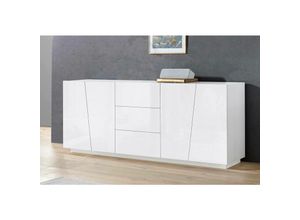 8052773805797 - Kommode Dmicill Küchen-Sideboard mit 4 Türen und 3 Schubladen Wohnzimmer-Buffet 100 % Made in Italy cm 220x43h86 glänzend weiß - Dmora