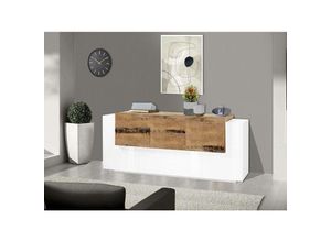 8052773806022 - Kommode Dbaian Küchen-Sideboard mit 5 Türen und 2 Schubladen Wohnzimmer-Buffet Küchen-Sideboard 100 % Made in Italy cm 220x45h86 glänzend weiß