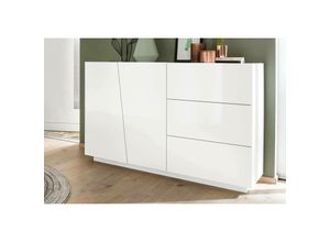 8052773806336 - Kommode Dficagn Küchen-Sideboard mit 2 Türen und 3 Schubladen Wohnzimmer-Buffet 100 % Made in Italy cm 141x43h86 glänzend weiß - Dmora