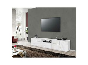 8052773807111 - Fernsehschrank Dfilipp Niedriges Sideboard für Wohnzimmer Sockel für TV-Möbel 100 % Made in Italy cm 220x43h46 weiß glänzend - Dmora