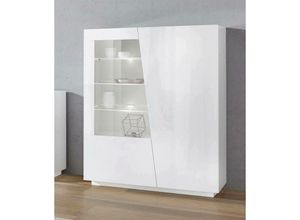 8052773809153 - Vitrine Dkruni Sideboard mit Glastür Mehrzweck-Wohnzimmermöbel mit LED-Beleuchtung 100 % Made in Italy cm 120x43h146 glänzend weiß - Dmora