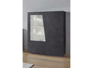 8052773809177 - Dmora Moderne Vitrine mit Glastür Made in Italy mit weißem LED-Licht Sideboard mit Regalen Wohnzimmervitrine 120x43h146 cm Farbe Schiefergrau