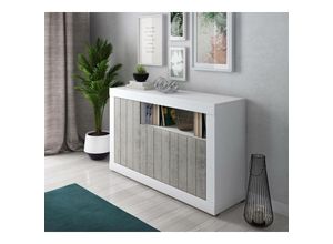 8052773818193 - Dmora - Modernes Sideboard mit 3 Türen Küchenbuffet Sideboard mit Regalen und Regalen Wohnzimmer TV-Ständer 138x42xh86 cm Weiß und Zementfarbe