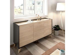 8052773871181 - Sideboard Avez Buffet für Wohnzimmer Modernes Sideboard für Wohnzimmer mit 3 Türen 155x43h75 cm Eiche und Anthrazit - Dmora