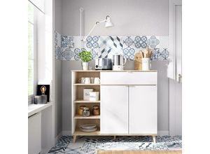 8052773871341 - Sideboard Sumbra Wohnzimmer-Pantry-Buffet modernes Wohnzimmer-Sideboard mit 2 Türen 120 x 40 x 102 cm Weiß und Eiche - Dmora