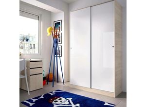 8052773871501 - Kleiderschrank Denali Garderobe für Schlafzimmer Kleiderschrank mit 2 Schiebetüren 120x50h204 cm Weiß und Eiche - Dmora