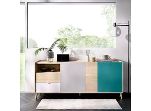 8052773875158 - Dmora - Sideboard Dguerin Buffet für Wohnzimmer Modernes Sideboard für Wohnzimmer mit 3 Türen 180x43h75 cm Eiche und Grau