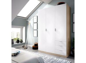 8052773875325 - Kleiderschrank Dbarro Garderobe für Schlafzimmer Kleiderschrank mit 3 Flügeltüren und 3 Schubladen 121x52h184 cm Weiß und Eiche - Dmora