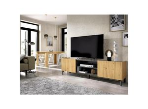 8052773876155 - TV-Ständer Dcod niedriges Sideboard für Wohnzimmer Sideboard für Wohnzimmer für Fernseher 161 x 35 x 45 cm Eiche Nodes und Anthrazit - Dmora