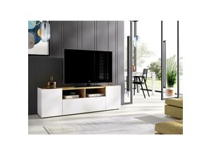 8052773876162 - TV-Schrank Dcotal niedriges Sideboard für Wohnzimmer TV-Sideboard für Wohnzimmer 142x35h44 cm Weiß und Eiche Nodi - Dmora