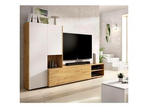 8052773876230 - Wohnwand Daaquis TV-Ständer-Wohnzimmerset Mehrzweck-Wohnzimmermöbel 227 x 40 x 141 cm Node Oak und Weiß - Dmora