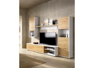 8052773876292 - Wohnwand Dzuell TV-Ständer-Wohnzimmerset Mehrzweck-Wohnzimmermöbel 220 x 41 x 180 cm Node Oak und Weiß - Dmora