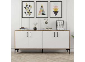 8052773905596 - Kommode Orionis Wohnzimmerbuffet Wohnzimmer-Sideboard Moderne Küchen-Speisekammer 180x35h78 cm Walnuss und Weiß mit verstärkter Verpackung