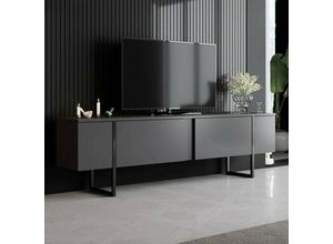 8052773907927 - Dmora - Fernsehschrank Centaurus Ständer für Wohnzimmerfernseher Niedriges Wohnzimmer-Sideboard TV-Ständerbasis 180x30h50 cm Anthrazit und