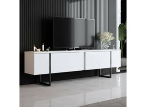 8052773907965 - Dmora - Fernsehschrank Centaurus Ständer für Wohnzimmerfernseher Niedriges Wohnzimmer-Sideboard TV-Ständerbasis 180x30h50 cm Weiß und Schwarz