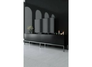 8052773908030 - Dmora - Fernsehschrank Regulus Ständer für Wohnzimmerfernseher Niedriges Wohnzimmer-Sideboard TV-Ständerbasis 180x30h47 cm Schwarz und Silber