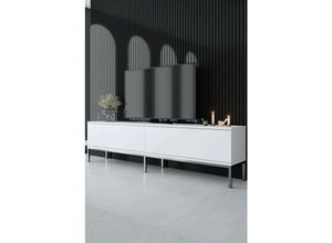 8052773908061 - Dmora - Fernsehschrank Regulus Ständer für Wohnzimmerfernseher Niedriges Wohnzimmer-Sideboard TV-Ständerbasis 180x30h47 cm Weiß und Silber mit