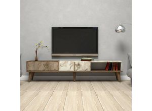 8052773908207 - Dmora - Fernsehschrank Aquila Ständer für Wohnzimmerfernseher Niedriges Wohnzimmer-Sideboard TV-Ständerbasis 180x35h40 cm Walnuss und Weiß mit