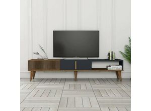 8052773908214 - Dmora - Fernsehschrank Aquila Ständer für Wohnzimmerfernseher Niedriges Wohnzimmer-Sideboard TV-Ständerbasis 180x35h40 cm Walnuss und Anthrazit