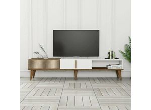 8052773908221 - Dmora - Fernsehschrank Aquila Ständer für Wohnzimmerfernseher Niedriges Wohnzimmer-Sideboard TV-Ständerbasis 180x35h40 cm Walnuss und Weiß mit 8052773908221 - Dmora - Fernsehschrank Aquila Ständer für Wohnzimmerfernseher Niedriges Wohnzimmer-Sideboard TV-Ständerbasis 180x35h40 cm Walnuss und Weiß mit
