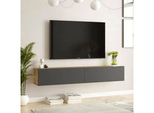 8052773908412 - Dmora - Fernsehschrank Thebe Ständer für Wohnzimmerfernseher Niedriges Wohnzimmer-Sideboard TV-Ständerbasis 180x32h30 cm Eiche und Anthrazit