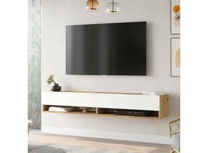 8052773908436 - Dmora - Fernsehschrank Eirene Ständer für Wohnzimmerfernseher Niedriges Wohnzimmer-Sideboard TV-Ständerbasis 180x32h29 cm Eiche und Weiß mit