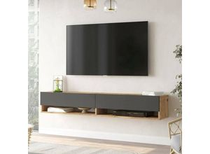 8052773908443 - Dmora - Fernsehschrank Eirene Ständer für Wohnzimmerfernseher Niedriges Wohnzimmer-Sideboard TV-Ständerbasis 180x32h29 cm Eiche und Anthrazit