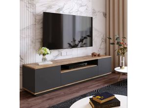 8052773908498 - Dmora - Fernsehschrank Sinope Ständer für Wohnzimmerfernseher Niedriges Wohnzimmer-Sideboard TV-Ständerbasis 180x45h45 cm Eiche und Anthrazit