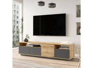 8052773908511 - Dmora - Fernsehschrank Carme Ständer für Wohnzimmerfernseher Niedriges Wohnzimmer-Sideboard TV-Ständerbasis 180x45h45 cm Eiche und Anthrazit