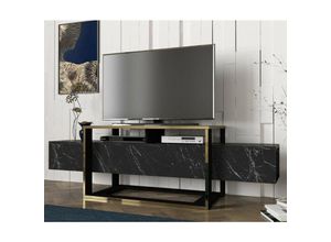 8052773908924 - Dmora - Fernsehschrank Callisto Ständer für Wohnzimmerfernseher Niedriges Wohnzimmer-Sideboard TV-Ständerbasis 160x46h50 cm Schwarz und Gold