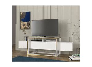 8052773908931 - Dmora - Fernsehschrank Callisto Ständer für Wohnzimmerfernseher Niedriges Wohnzimmer-Sideboard TV-Ständerbasis 160x46h50 cm Weiß und Gold mit