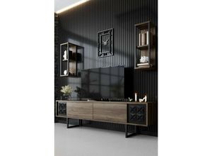 8052773909044 - Dmora - Fernsehschrank Kaus Ständer für Wohnzimmerfernseher Niedriges Wohnzimmer-Sideboard TV-Ständerbasis 180x30h48 cm Walnuss und Schwarz mit