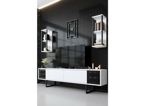 8052773909051 - Dmora - Fernsehschrank Kaus Ständer für Wohnzimmerfernseher Niedriges Wohnzimmer-Sideboard TV-Ständerbasis 180x30h48 cm Weiß und Schwarz mit