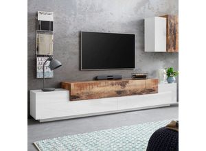 8054117990374 - Moderner TV-Schrank 240cm 4 Fächer 3 Türen weißes Holz Corona Low Maple