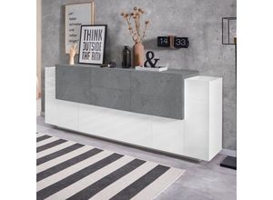 8054117992071 - Ahd Amazing Home Design - Design Wohnzimmer Sideboard 220cm 5 Türen 2 Schubladen Schiefer weiß New Coro Wide