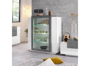 8054117992118 - Web Furniture - Hochglanz weiß und Schiefer Vitrine in modernem Design 115cm für Wohnzimmer New Coro Hem