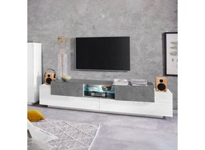 8054117992125 - Ahd Amazing Home Design - TV-Schrank 3 Türen offenes Fach 220cm weiß und Schiefer New Coro Low l