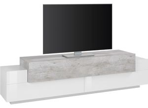 8054117992859 - Lowboard INOSIGN CoroLowboardTV-KommodeTV-MöbelTV-Bank Sideboards Gr B H T 200 cm x 516 cm x 45 cm weiß (weiß hochglanz betonfarben) Lowboards mit 3 Klappen davon 2 Push-to-Open Funktion Breite 200