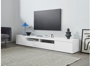 8054117994808 - Web Furniture - Mobiler TV-Ständer mit niedriger Ablage 2 Türen und 1 Klappe 240x40x35cm Idris Farbe Weiß glänzend