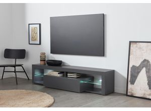 8054117994822 - Web Furniture - Modernes Mobiles TV-Ständer mit umklappbarer Glasschiebetür und Regalen 160cm Helix Farbe Weiß glänzend