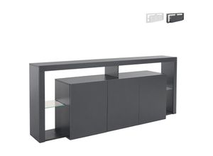 8054117994877 - Medienkommode mit 3 Türen 200x40x80cm moderne Bücherregal Glasböden Pibrac Farbe Anthrazit